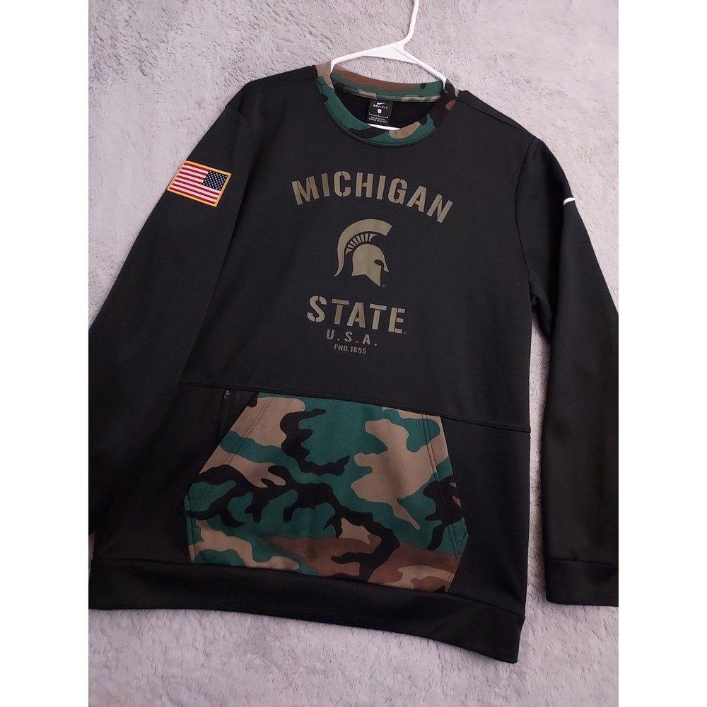 Michigan State Sweatshirt Mens Large Nike Dri Fit On Field Camo Fleece Logo NCAA